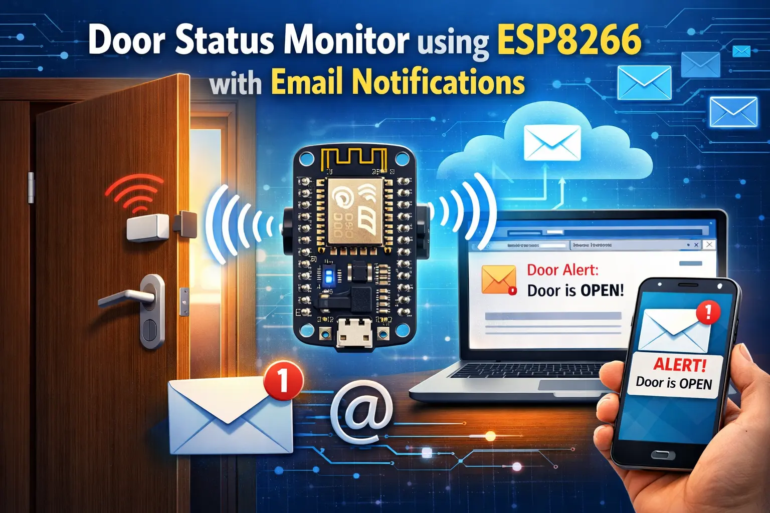 Door Status Monitor using ESP8266 with Email Notifications