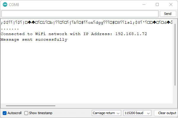 ESP8266 Send Message WhatsApp Serial Monitor Success