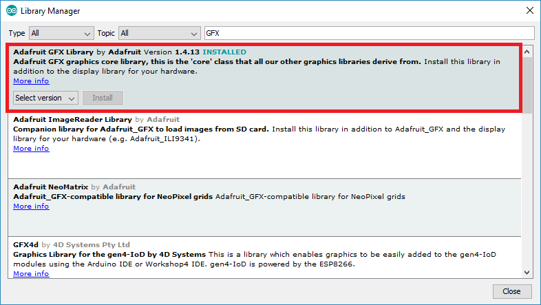 install GFX library adafruit