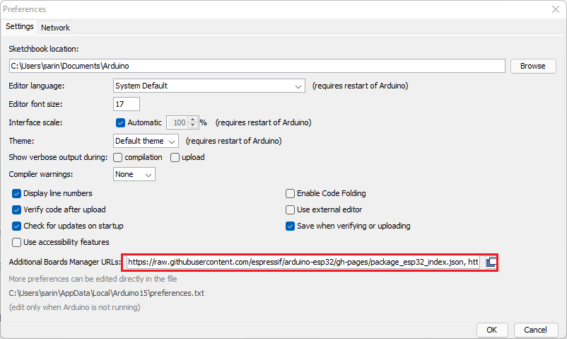 Install ESP32 Board in Arduino IDE in less than 1 minute 4 Installing ESP32 Add-on in Arduino IDE Windows, Mac OS X, Linux enter URLs