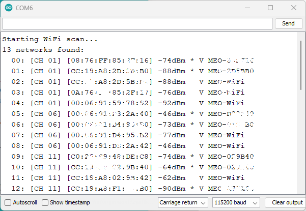 ESP8266 WiFiScan Example Demonstration Serial Monitor