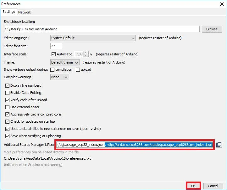 Arduino IDE ESP8266 additional boards manager