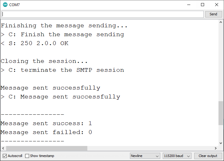 ESP8266 NodeMCU Send Email Message Successfully Serial Monitor