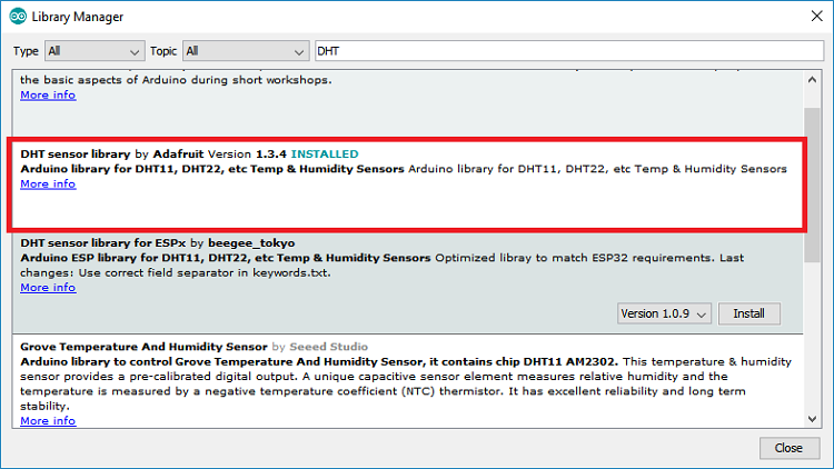 How to Set an ESP8266 NodeMCU Access Point for a Web Server 4 Installing Adafruit DHT library