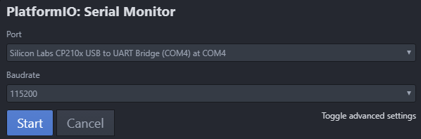 platformio serial monitor settings