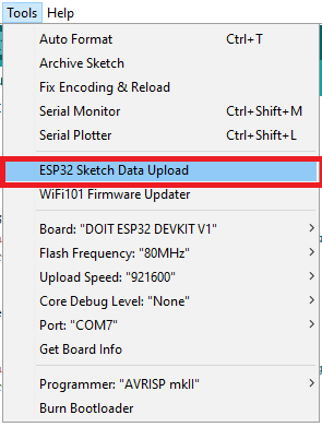 ESP32 Web Server using SPI Flash File System (SPIFFS) 6 ESP32 Sketch Data Upload Arduino IDE SPIFFS FS Filesystem