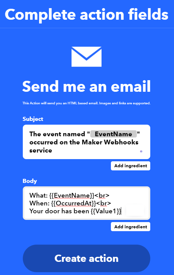 Door Status Monitor using ESP8266 with Email Notifications 12 Create applet email step 8