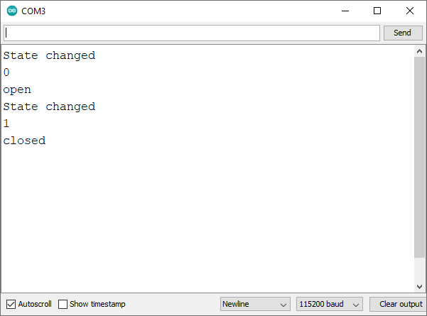 Door Status Monitor using ESP32 Serial Monitor.