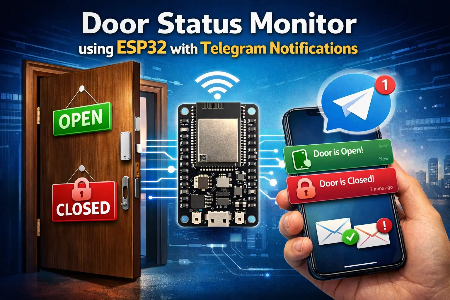 Door Status Monitor using ESP32 with Telegram Notifications