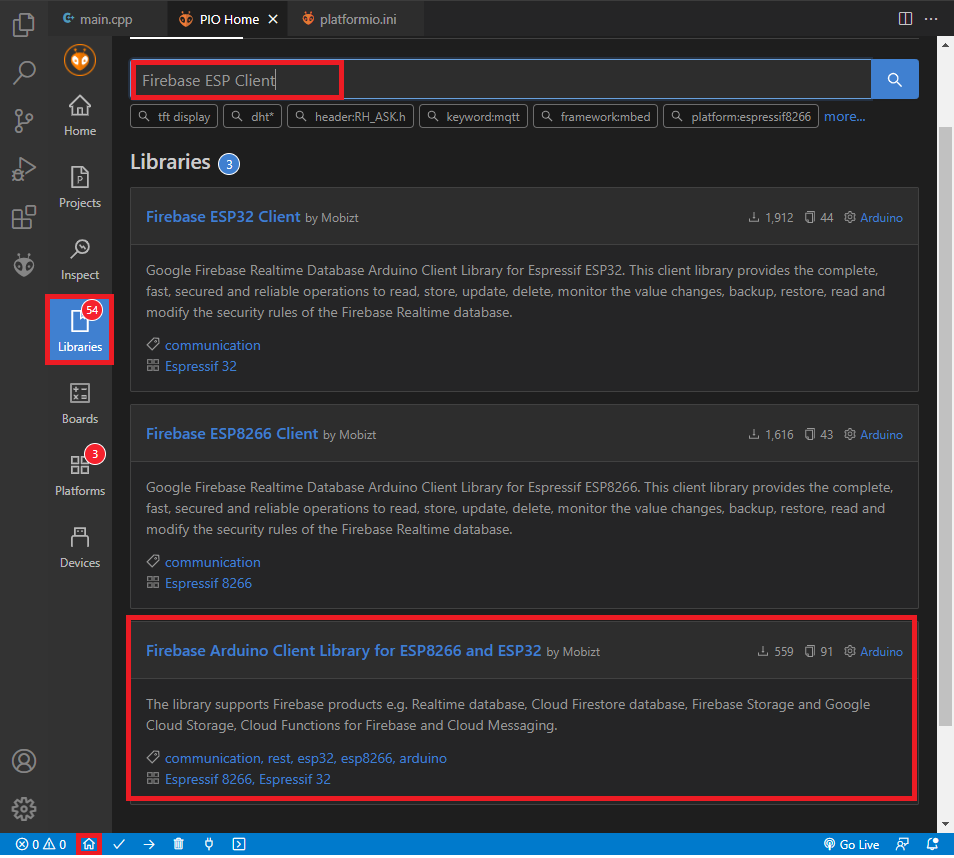 Install Firebase ESP Client Library VS Code