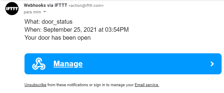 Door Status Monitor using ESP8266 with Email Notifications 18 Received Email IFTTT Event Triggered
