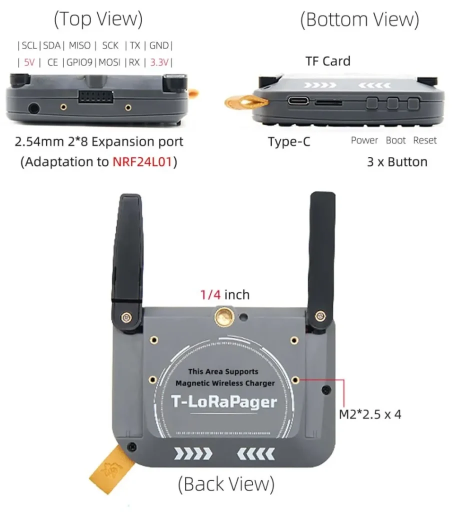 T-Lora Pager Top/Bottom Views