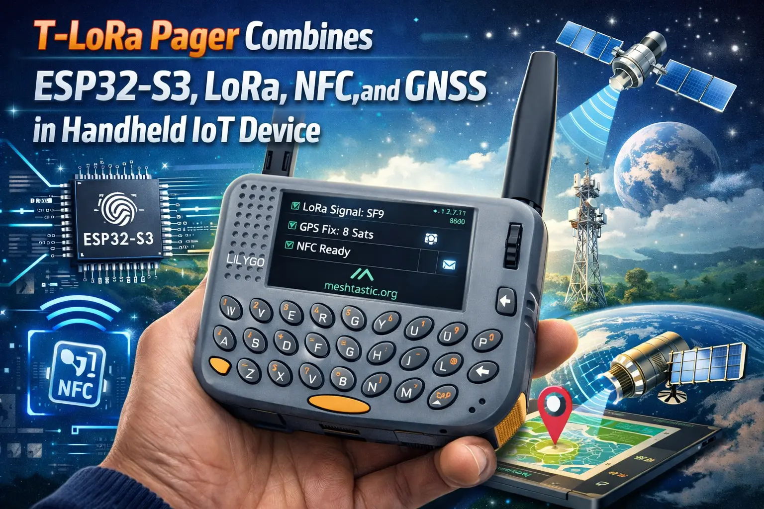 T-LoRa Pager Combines ESP32-S3, LoRa, NFC, and GNSS in Handheld IoT Device
