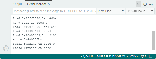 ESP32 dual core - printing on Serial Monitor where each task runs