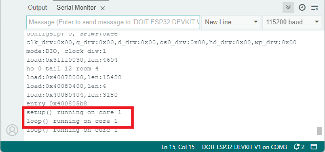 ESP32 identifying the core running the code - Serial Monitor