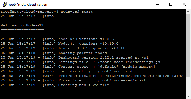 Digital Ocean Node-RED software node-red start command