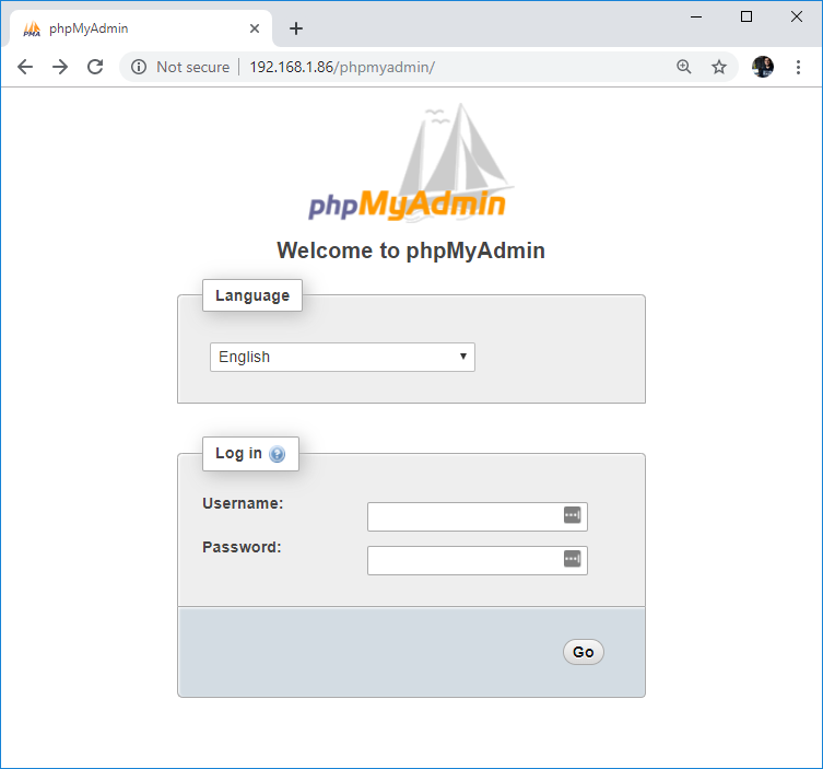 ESP32/ESP8266 Publish Data to Raspberry Pi LAMP Server 5 Raspberry Pi Open phpMyAdmin Login Page