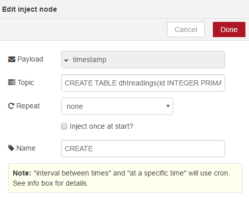 Configure your CREATE inject node as follows