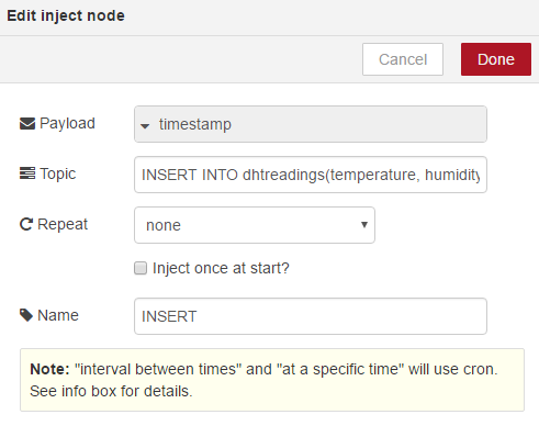 Configure your INSERT inject node