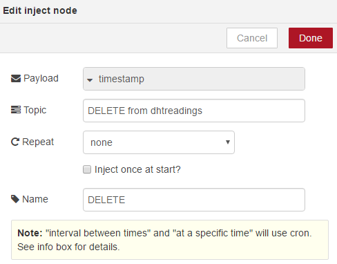 Configure your DELETE inject node as follows