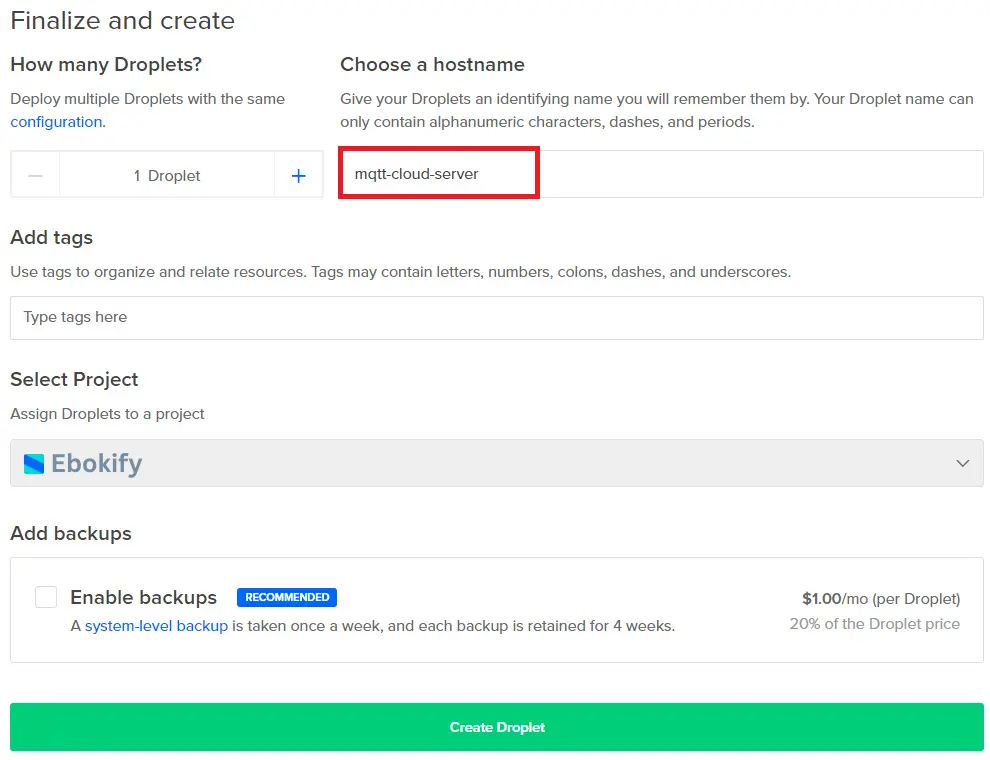 Digital Ocean VPN Linux Ubuntu Server Set Define Hostname Create Droplet