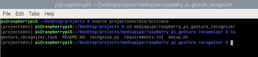 Check MediaPipe Gesture-recognition example script
