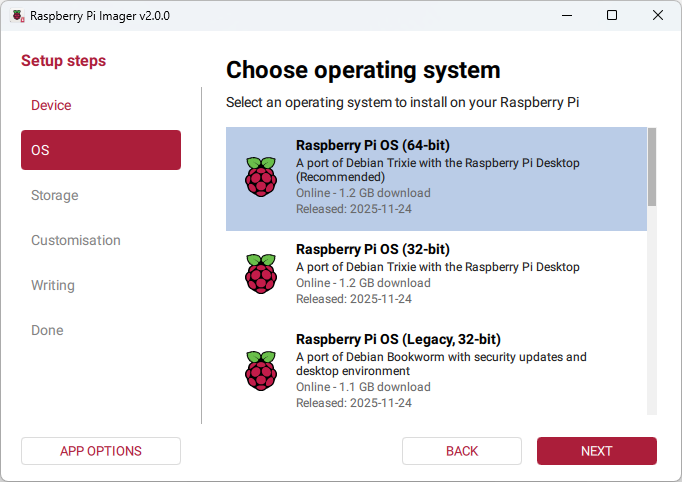 Choose Operating system Raspberry Pi Imager