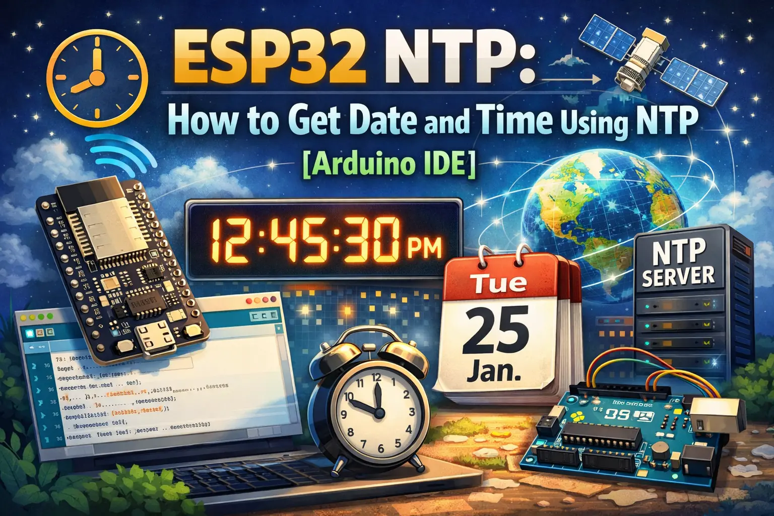 ESP32 NTP: How to Get Date and Time Using NTP [Arduino IDE]