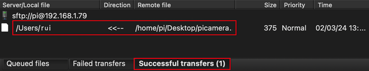 Transfer Files to and from Raspberry Pi using FileZilla FTP (Mac OS) 16 File Downloaded successfully from Raspberry Pi to Mac
