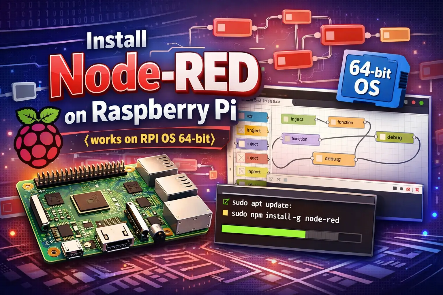 Install Node-RED on Raspberry Pi (works on RPI OS 64-bit)