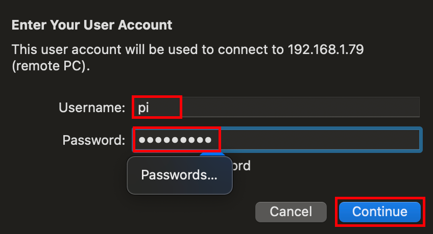 Microsoft Remote Desktop Type Raspberry Pi username password authentication