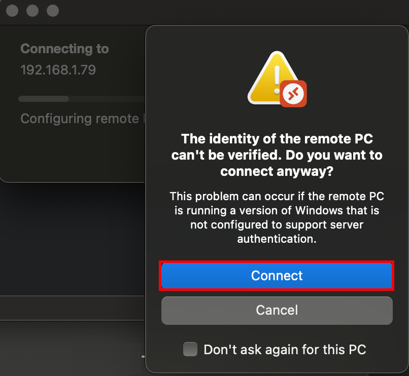 Microsoft Remote Desktop software Connect