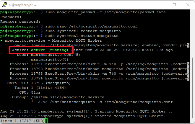 Install Mosquitto MQTT Broker on Raspberry Pi 9 Mosquitto broker running on RPi