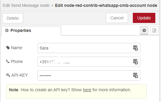 Node-RED edit WhatsApp Node