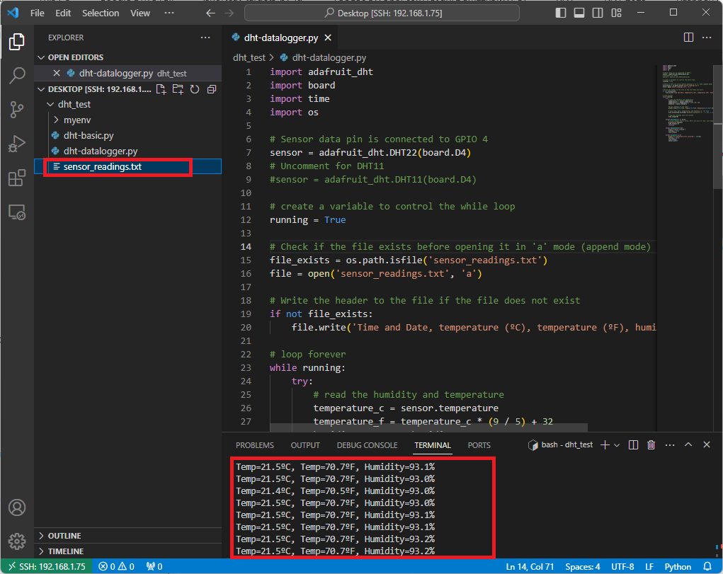 Raspberry Pi Datalogger VS Code