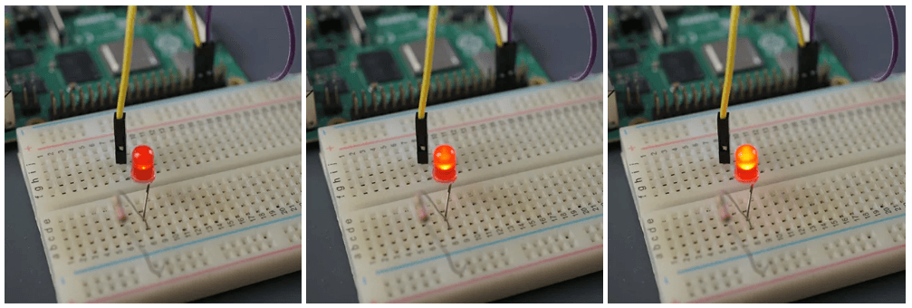 Raspberry Pi: PWM Outputs with Python (Fading LED) 7 RPi Fade LED low brightness