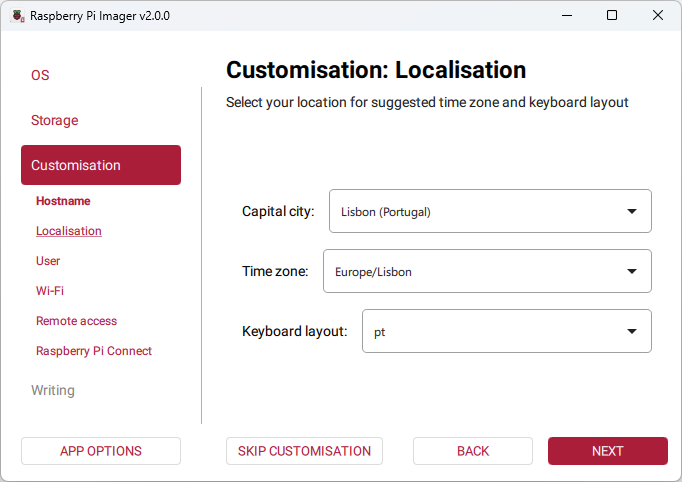 Raspberry Pi Imager - Costumize location, timezone and keyboard layout