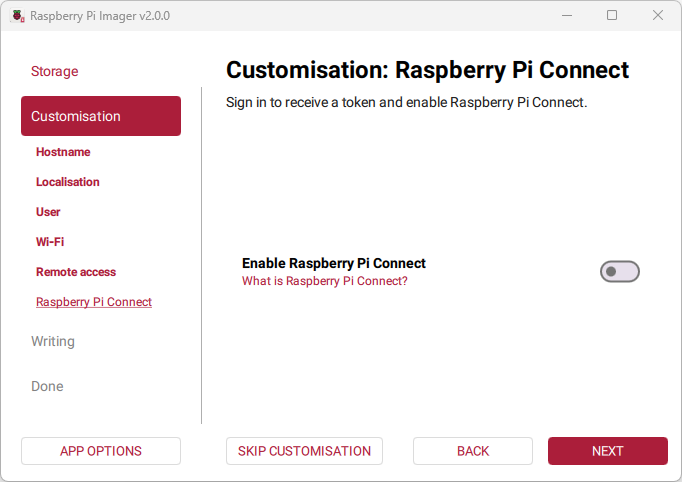 Raspberry Pi Imager - set up Raspberry Pi Connect