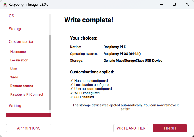 Raspberry Pi Imager - Write Complete