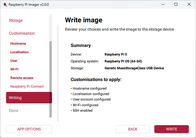 Raspberry Pi Imager - Write Image