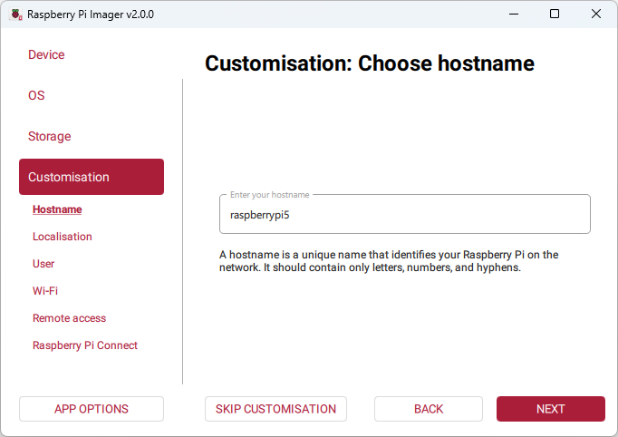 RPi Imager set hostname