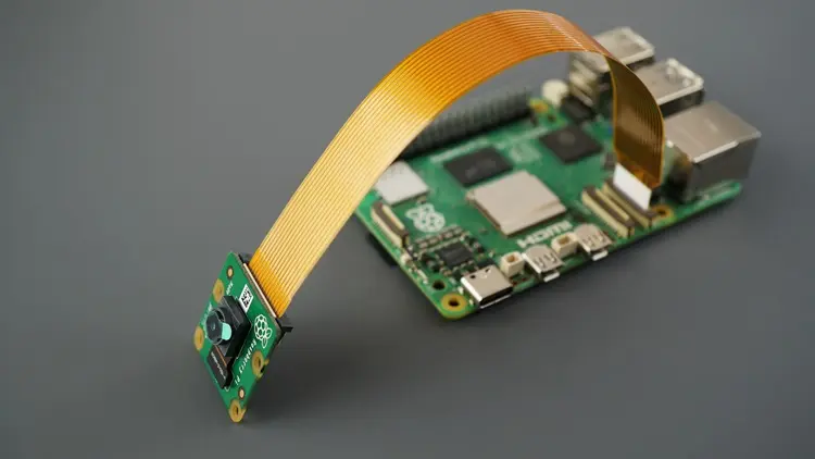 Raspberry Pi 5 Pi Camera Module v2 connected cable