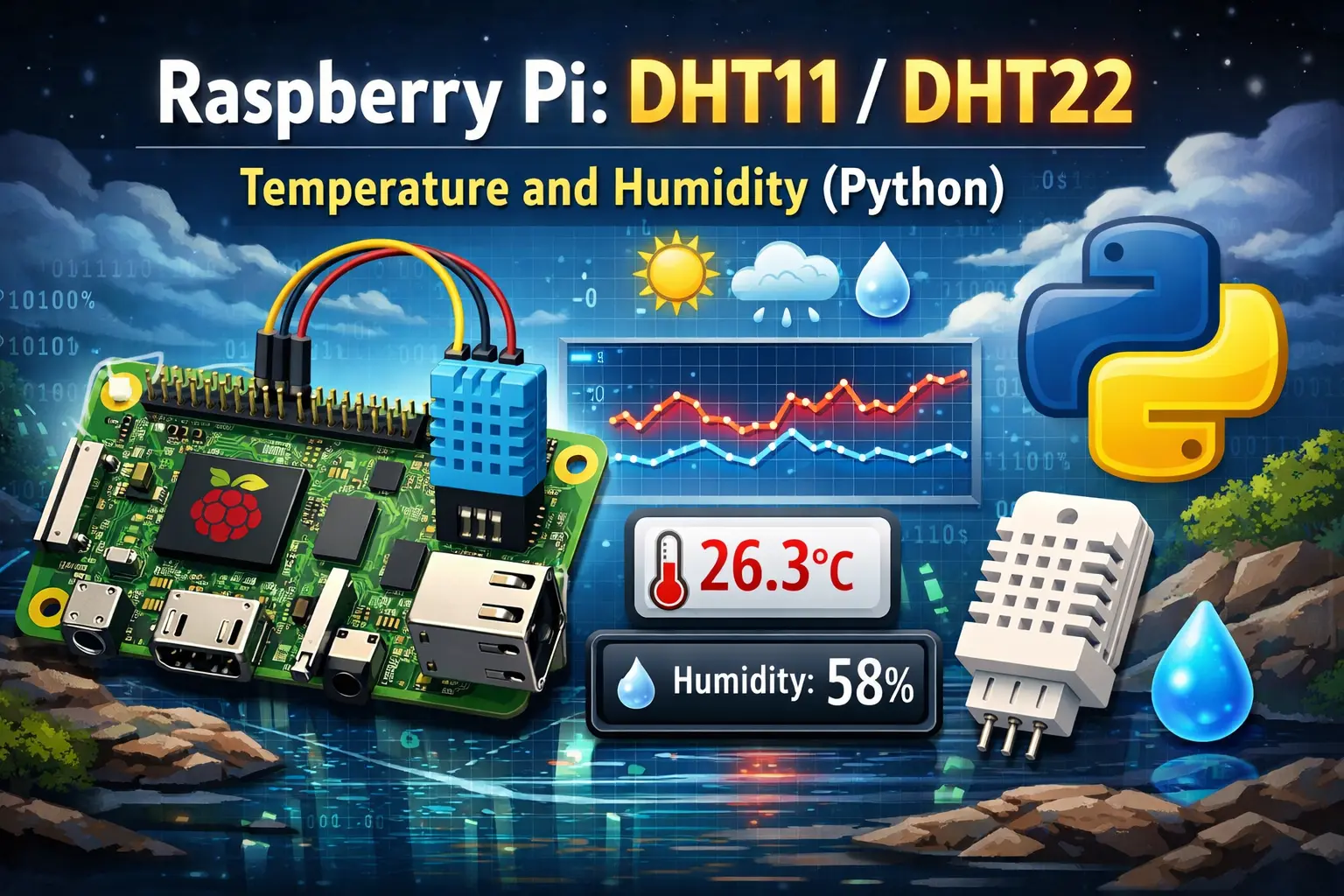Raspberry Pi DHT11DHT22 Temperature and Humidity (Python)