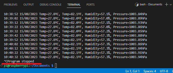 Raspberry Pi with BME280: Temperature, Humidity, and Pressure Data Logger (Python) 12 Raspberry Pi VS Code Stop Python program