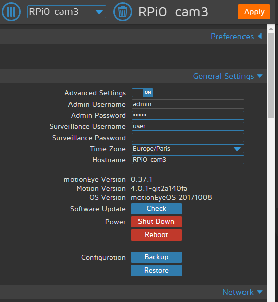 advanced settings all cameras