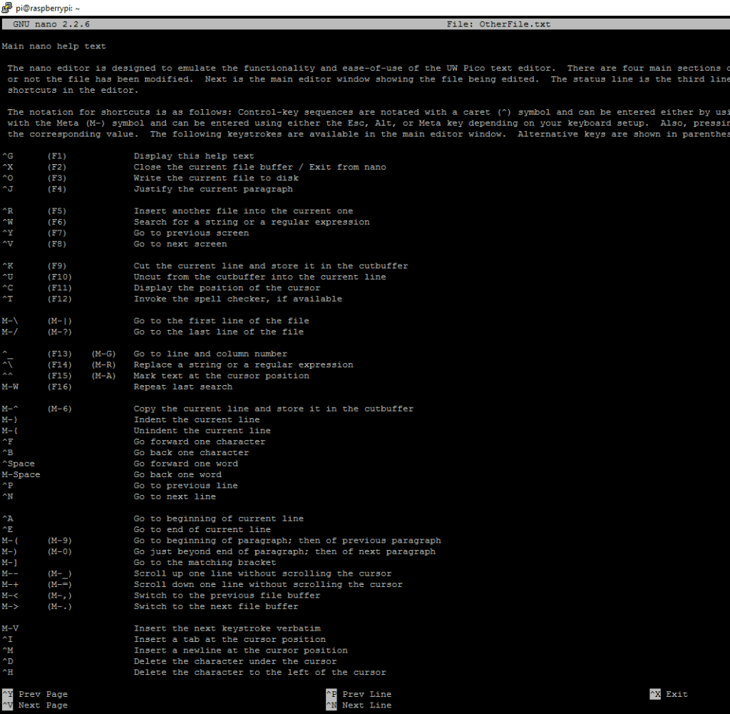 arrow keys to see a list of valid shortcuts