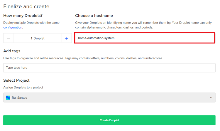 Digital Ocean VPN Linux Ubuntu Server Choose Hostname