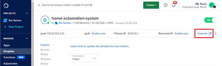 Digital Ocean VPN Linux Ubuntu Server Open Launch Console
