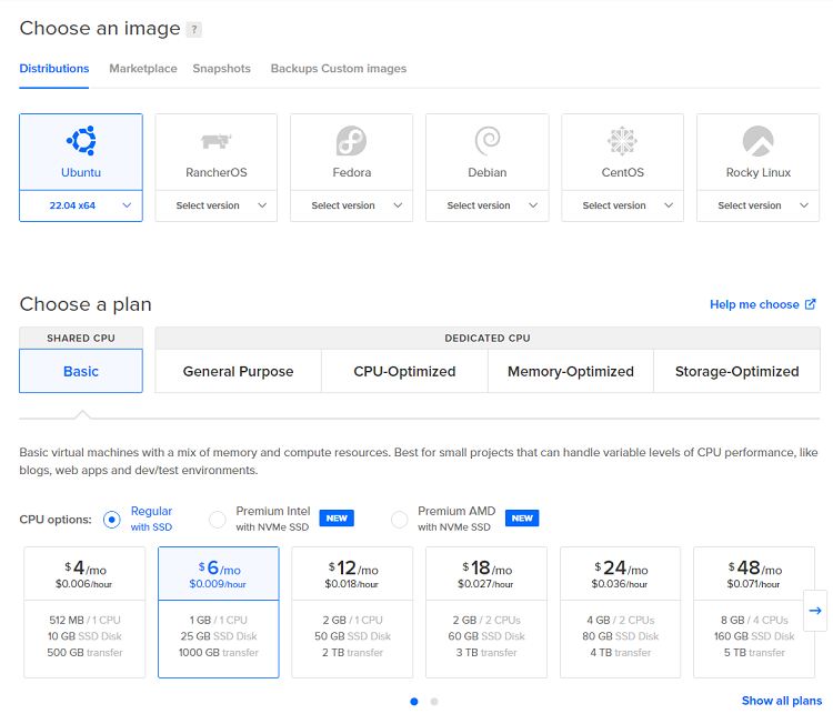 Digital Ocean Install MQTT Broker Choose a Linux Plan