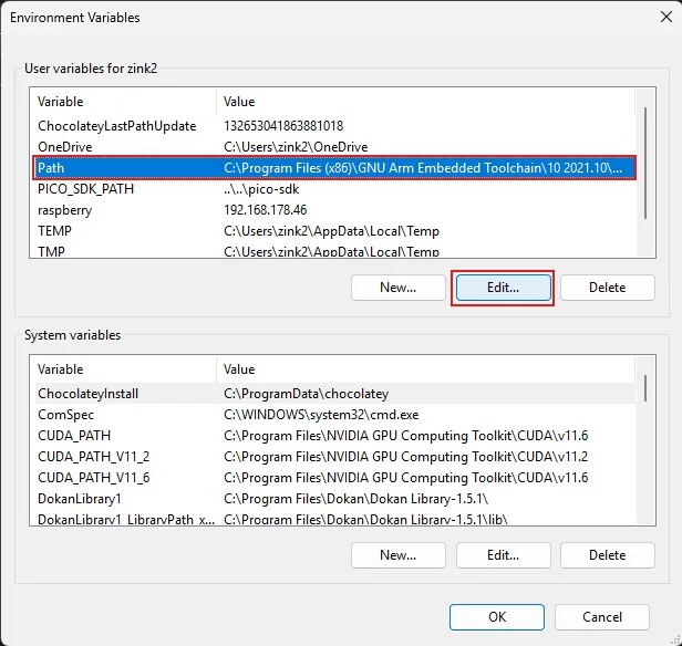 edit envvariable